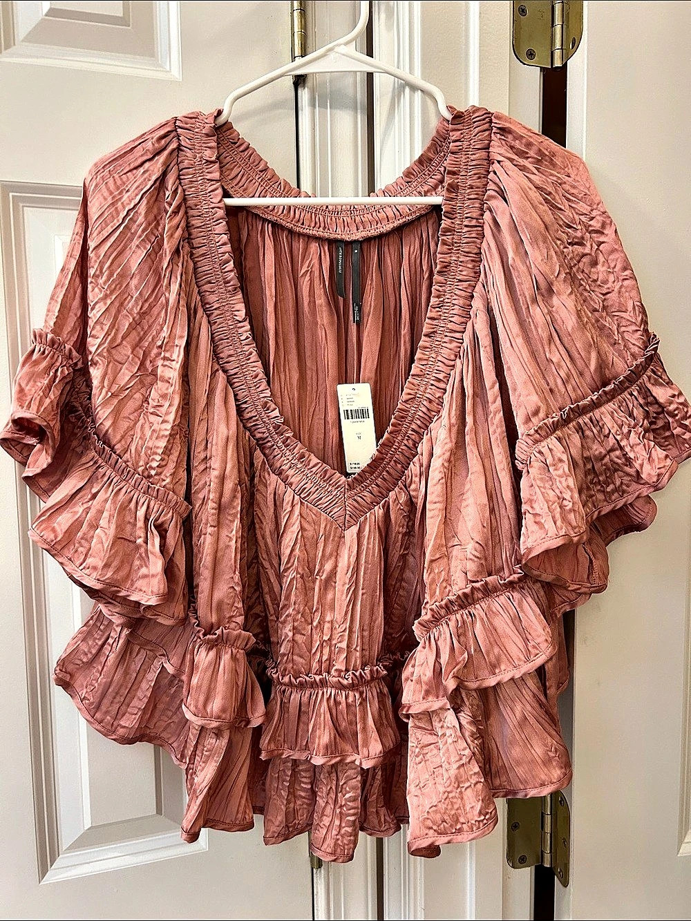 Anthropologie Ruffle Blouse in Coral Size Medium NWT